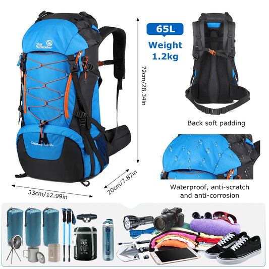 65L Lightweight Hiking Backpack – Waterproof Climbing & Trekking Pack for Camping and Travel