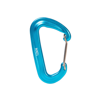 12KN Blue wire gate carabiner with a white background