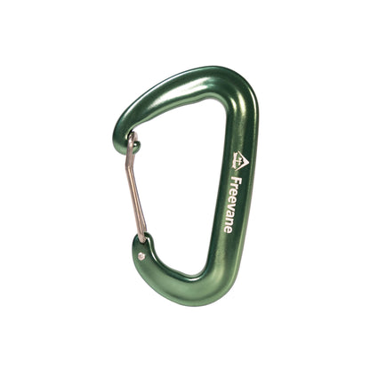 Green wire gate carabiner with Freevane branding on a white background