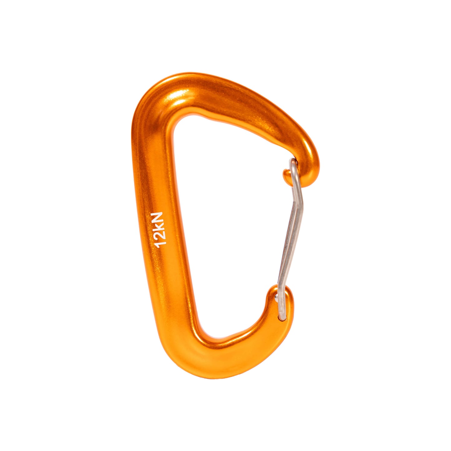 Freevane Orange wire gate carabiner with a silver clip on a white background