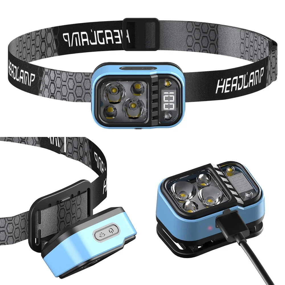 Rechargeable LED Headlamp with Motion Sensor – COB + XPG, 5 Modes, Adjustable Tilt