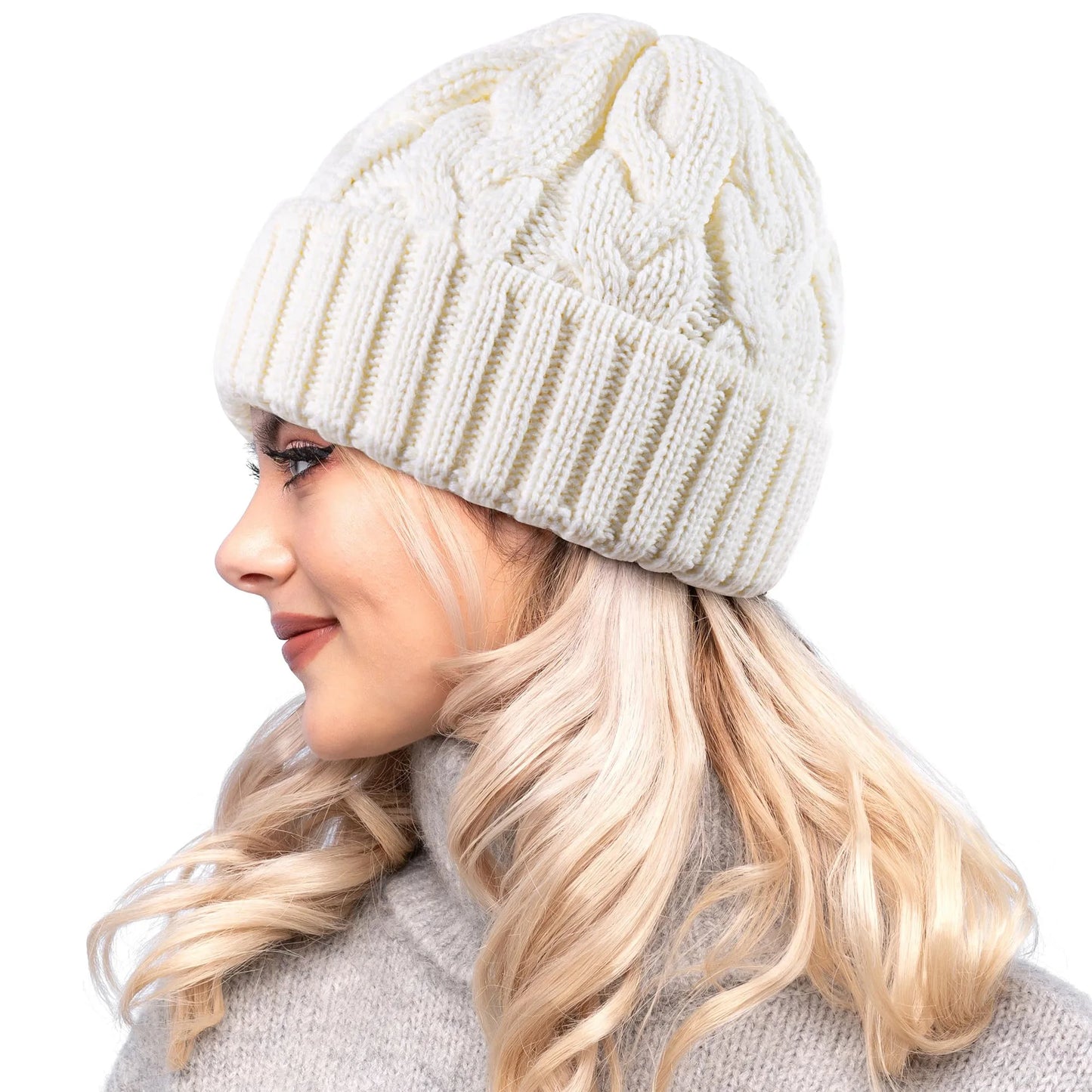 Women’s Chunky Cable-Knit Beanie – Warm, Stretchy Winter Hat