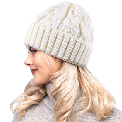 Women’s Chunky Cable-Knit Beanie – Warm, Stretchy Winter Hat