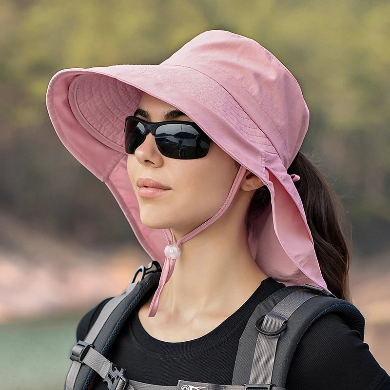 Women's Sun Hat with Neck Flap & Ponytail Hole