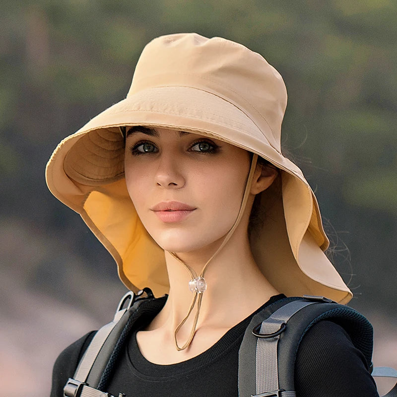 Women's Sun Hat with Neck Flap & Ponytail Hole