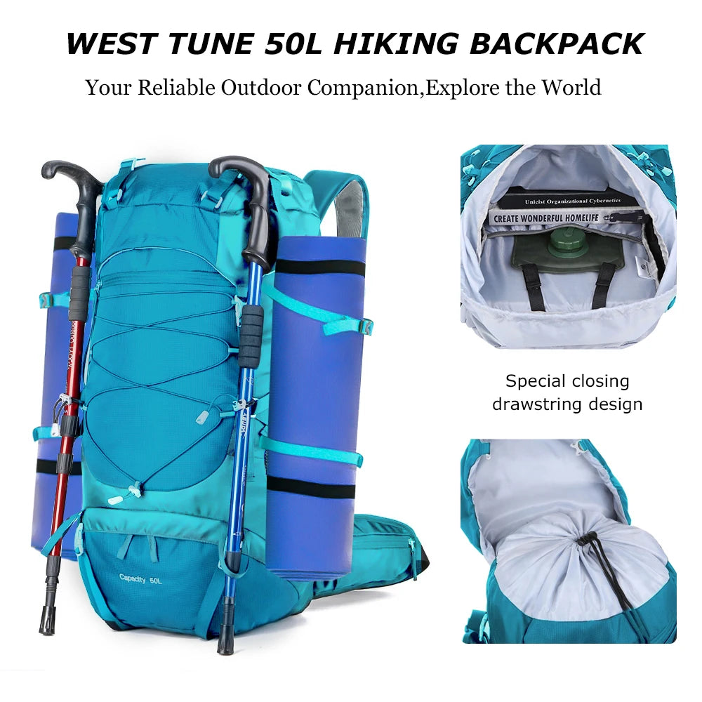50L Lightweight Hiking Backpack with Rain Cover – Waterproof Pack for Hiking & Backpacking