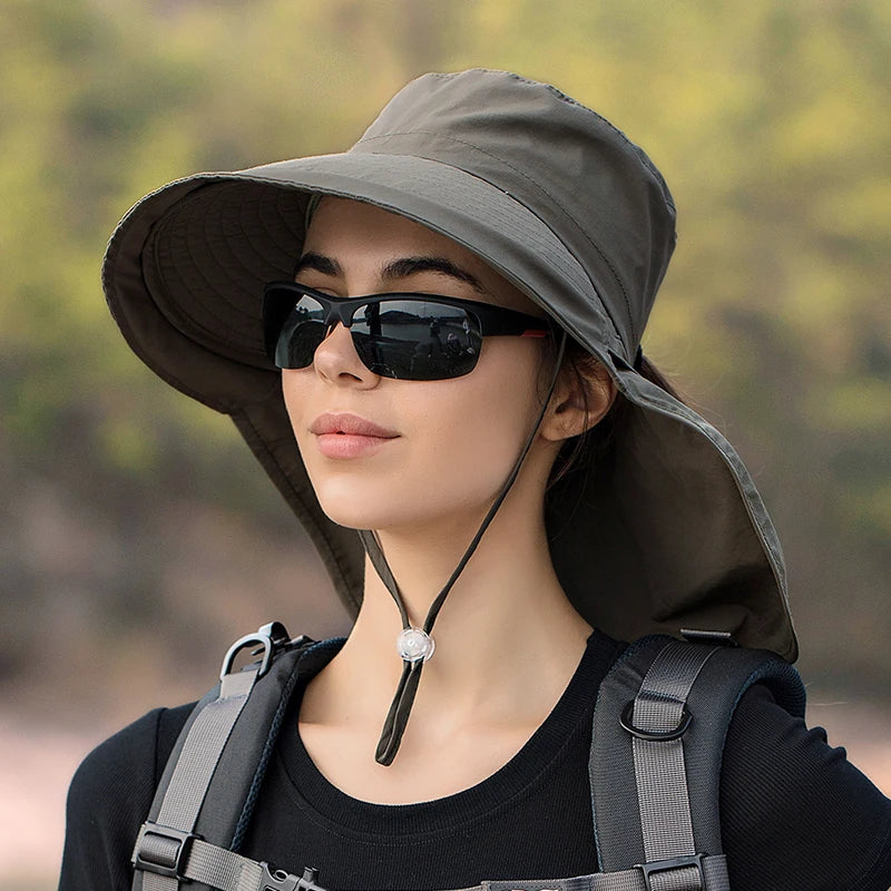Women's Sun Hat with Neck Flap & Ponytail Hole