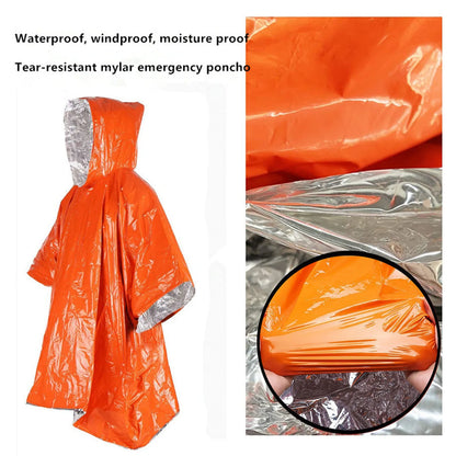 3-in-1 Emergency Survival Rain Poncho – Waterproof Hooded Camping Poncho (39.4 in × 51.2 in), Military-Style, Packable
