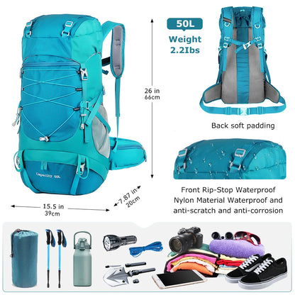 50L Lightweight Hiking Backpack with Rain Cover – Waterproof Pack for Hiking & Backpacking