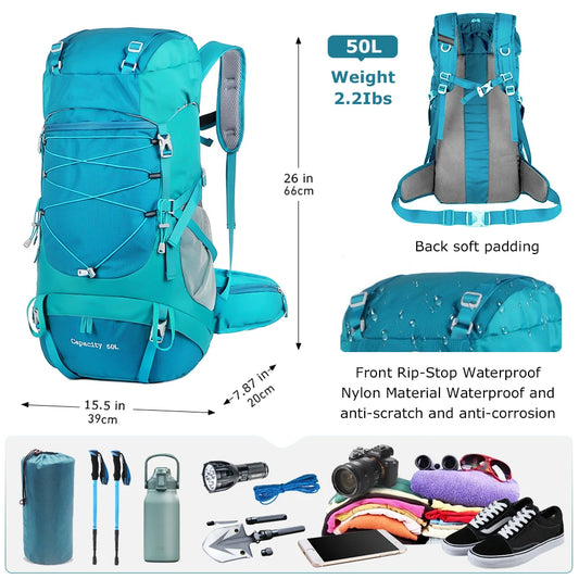 50L Lightweight Hiking Backpack with Rain Cover – Waterproof Pack for Hiking & Backpacking
