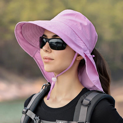 Women's Sun Hat with Neck Flap & Ponytail Hole