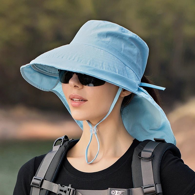 Women's Sun Hat with Neck Flap & Ponytail Hole