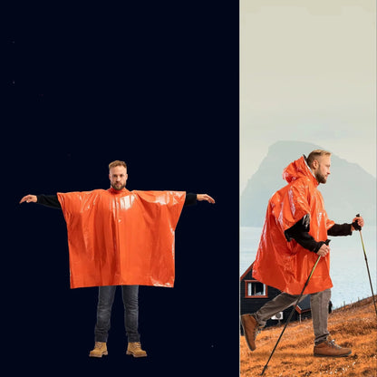 3-in-1 Emergency Survival Rain Poncho – Waterproof Hooded Camping Poncho (39.4 in × 51.2 in), Military-Style, Packable