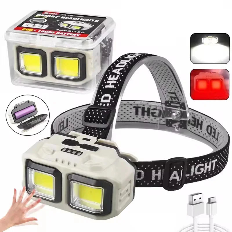 Rechargeable COB Headlamp with Motion Sensor Option – 60° Flood Beam, White + Red, IPX4
