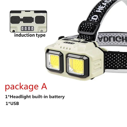 Rechargeable COB Headlamp with Motion Sensor Option – 60° Flood Beam, White + Red, IPX4
