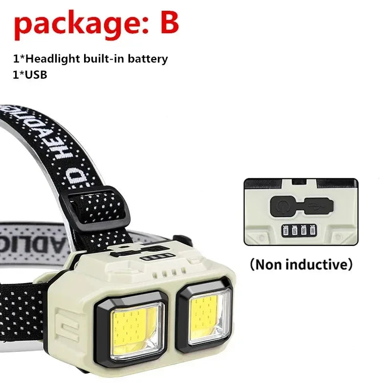 Rechargeable COB Headlamp with Motion Sensor Option – 60° Flood Beam, White + Red, IPX4
