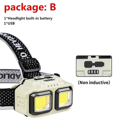 Rechargeable COB Headlamp with Motion Sensor Option – 60° Flood Beam, White + Red, IPX4
