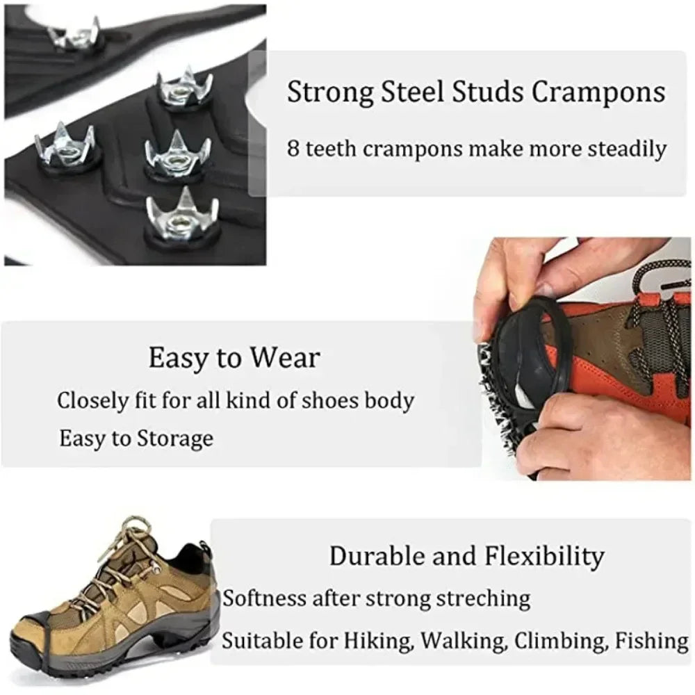 8-Stud Ice Cleats for Shoes & Boots — Stretch TPR Anti-Slip Grips
