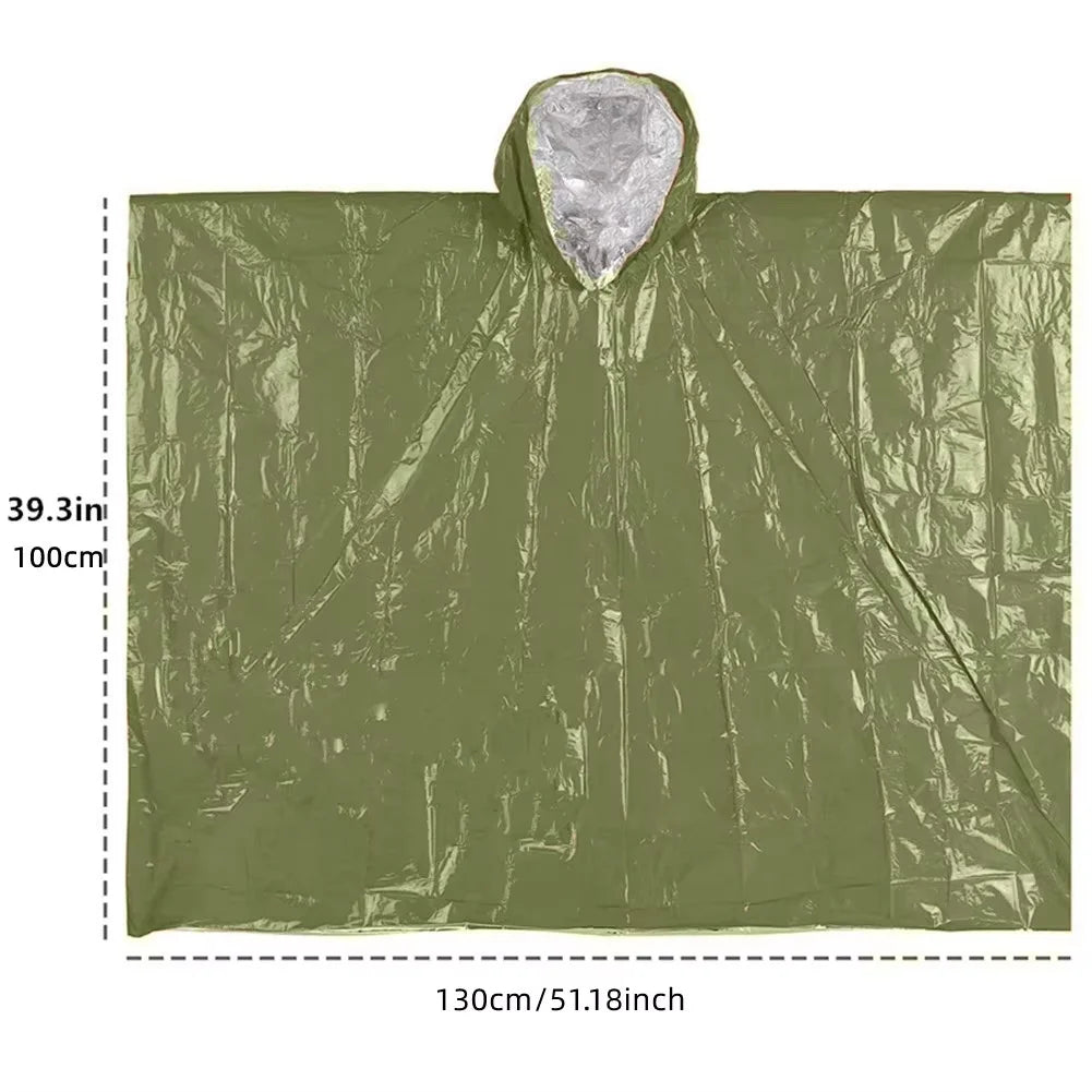 3-in-1 Emergency Survival Rain Poncho – Waterproof Hooded Camping Poncho (39.4 in × 51.2 in), Military-Style, Packable