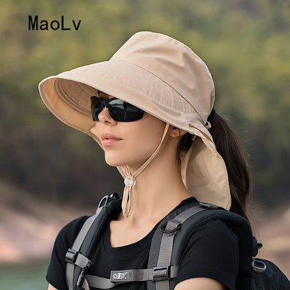 Women's Sun Hat with Neck Flap & Ponytail Hole