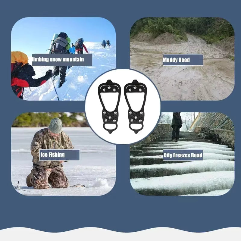 8-Stud Ice Cleats for Shoes & Boots — Stretch TPR Anti-Slip Grips