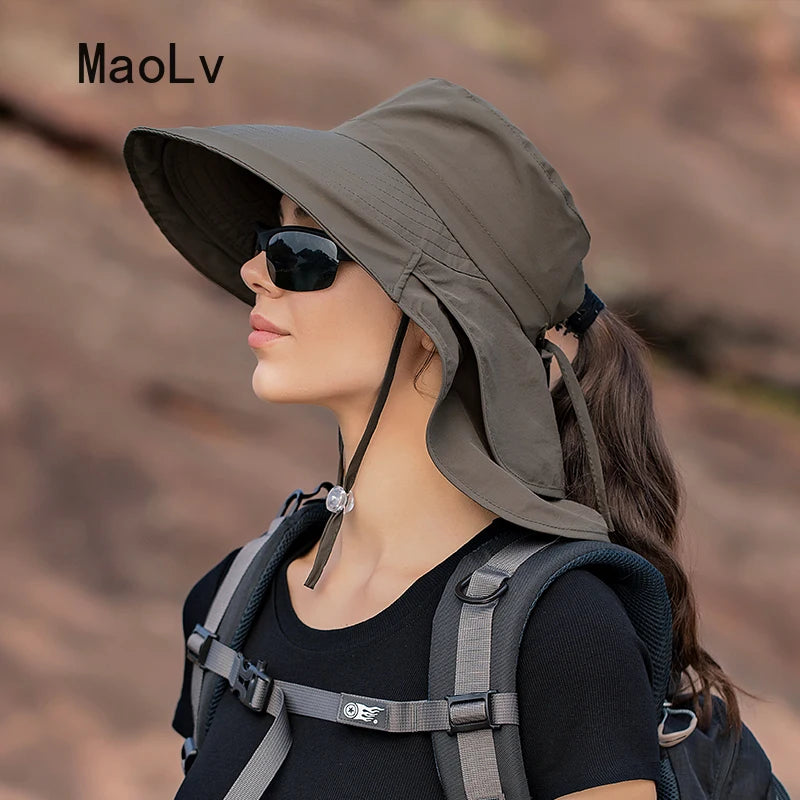 Women's Sun Hat with Neck Flap & Ponytail Hole