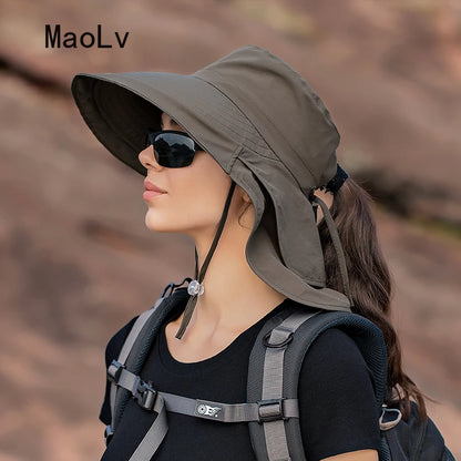 Women's Sun Hat with Neck Flap & Ponytail Hole
