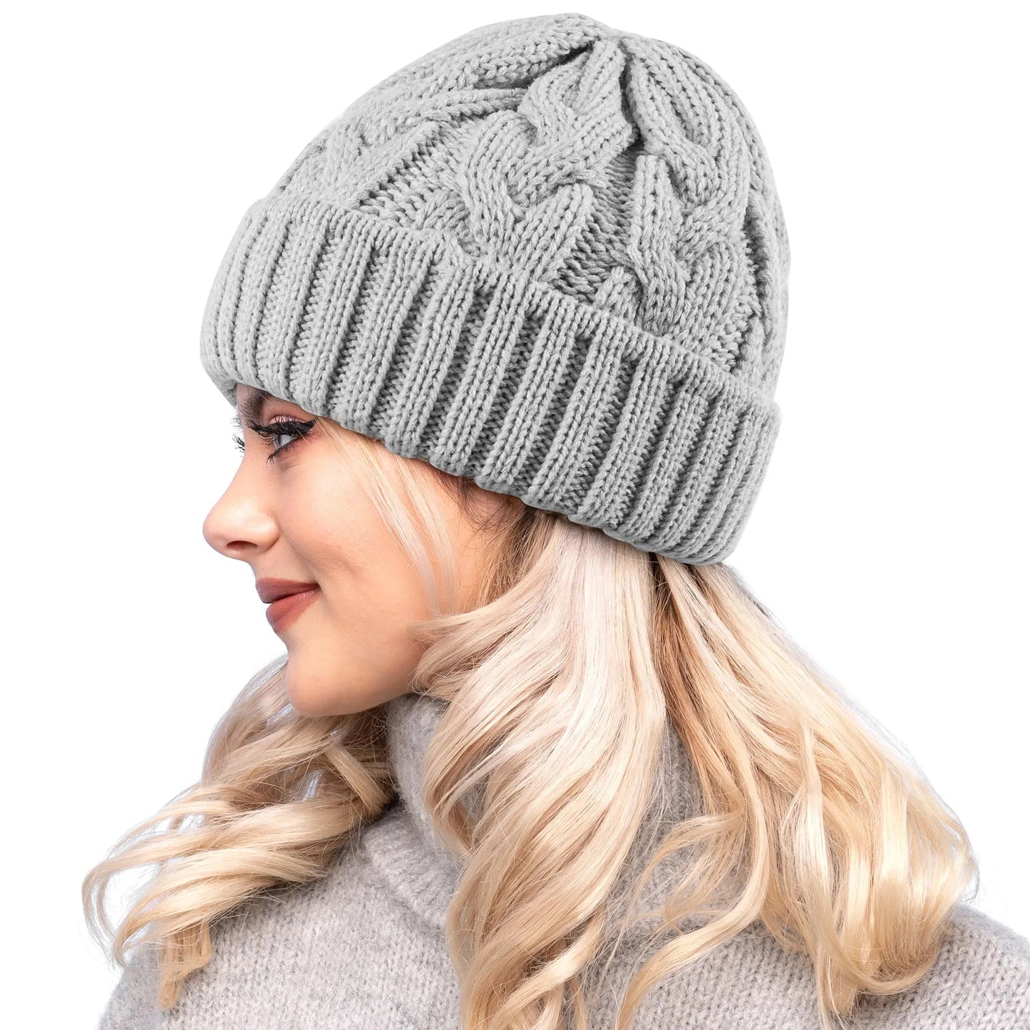 Women’s Chunky Cable-Knit Beanie – Warm, Stretchy Winter Hat