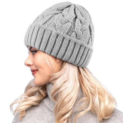 Women’s Chunky Cable-Knit Beanie – Warm, Stretchy Winter Hat