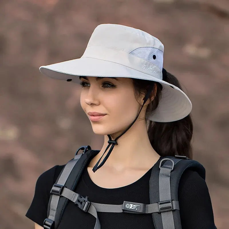 Women's Foldable Ponytail Sun Hat - UV Protection