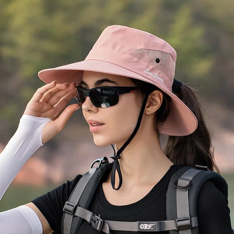 Women's Foldable Ponytail Sun Hat - UV Protection
