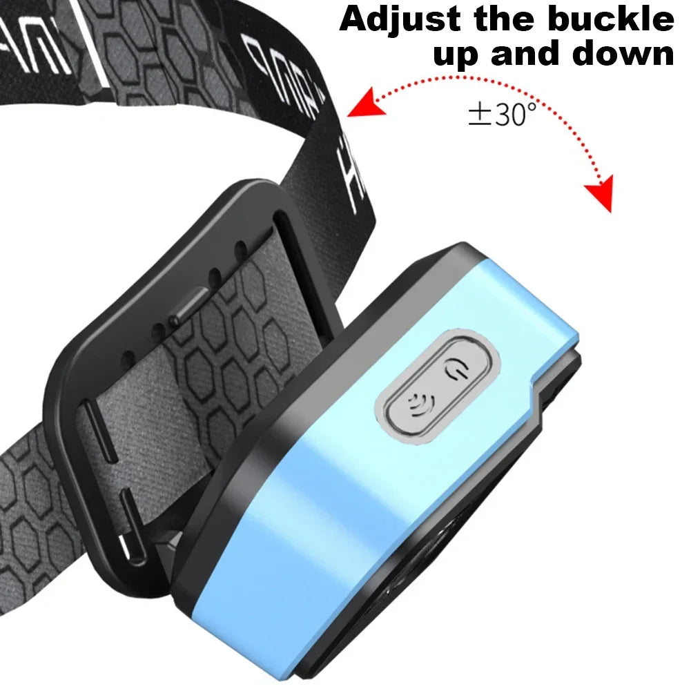 Rechargeable LED Headlamp with Motion Sensor – COB + XPG, 5 Modes, Adjustable Tilt