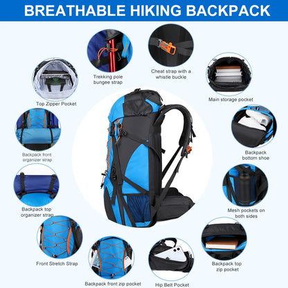 65L Lightweight Hiking Backpack – Waterproof Climbing & Trekking Pack for Camping and Travel