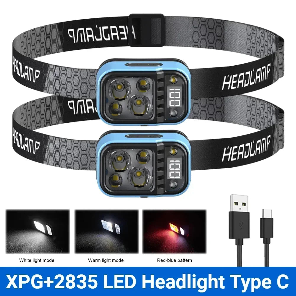 Rechargeable LED Headlamp with Motion Sensor – COB + XPG, 5 Modes, Adjustable Tilt
