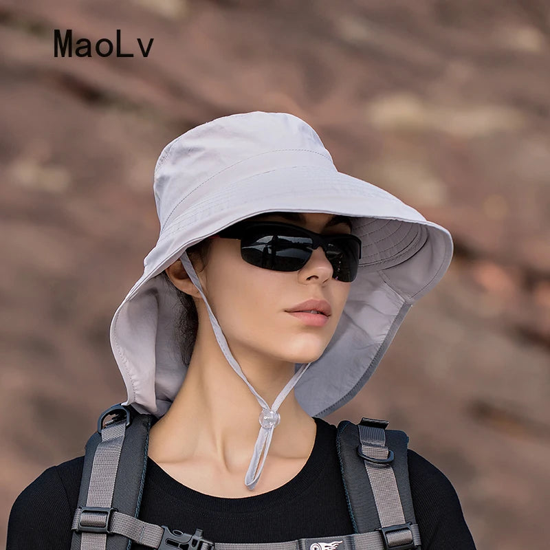 Women's Sun Hat with Neck Flap & Ponytail Hole