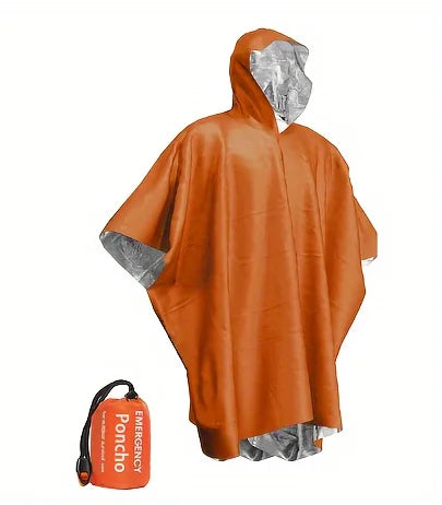 3-in-1 Emergency Survival Rain Poncho – Waterproof Hooded Camping Poncho (39.4 in × 51.2 in), Military-Style, Packable