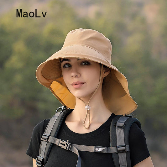 Women's Sun Hat with Neck Flap & Ponytail Hole