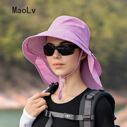 Women's Sun Hat with Neck Flap & Ponytail Hole