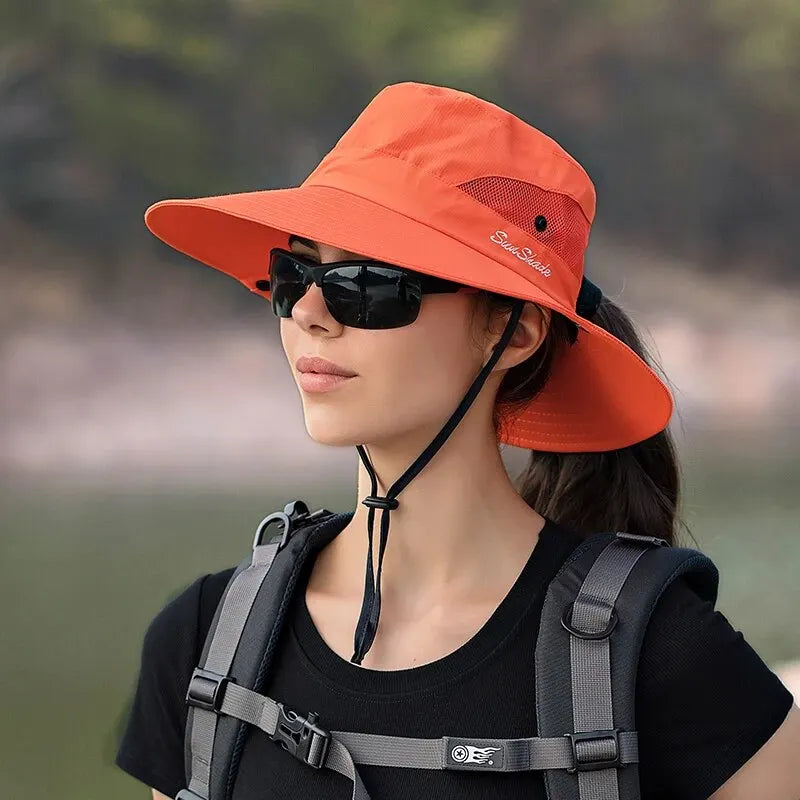 Women's Foldable Ponytail Sun Hat - UV Protection