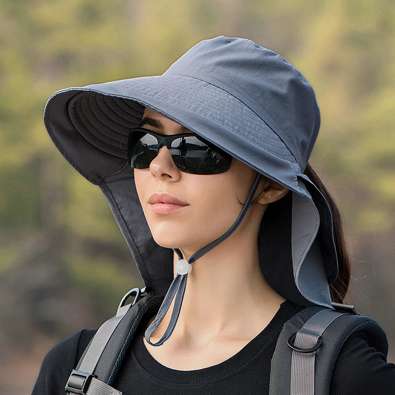 Women's Sun Hat with Neck Flap & Ponytail Hole