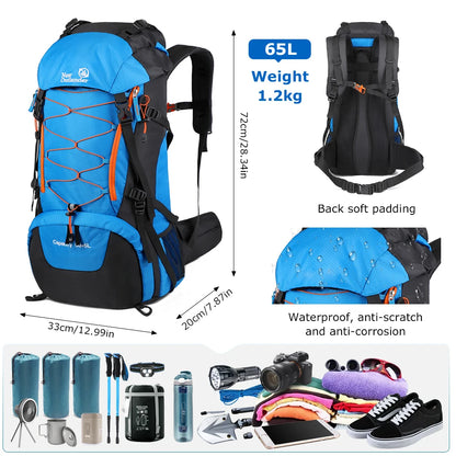 65L Lightweight Hiking Backpack – Waterproof Climbing & Trekking Pack for Camping and Travel