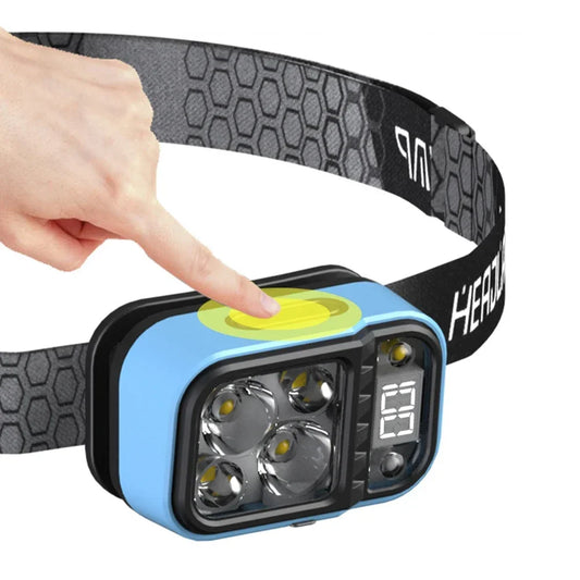 Rechargeable LED Headlamp with Motion Sensor – COB + XPG, 5 Modes, Adjustable Tilt
