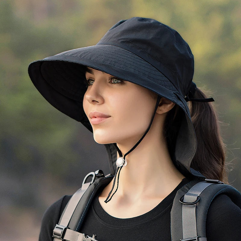 Women's Sun Hat with Neck Flap & Ponytail Hole