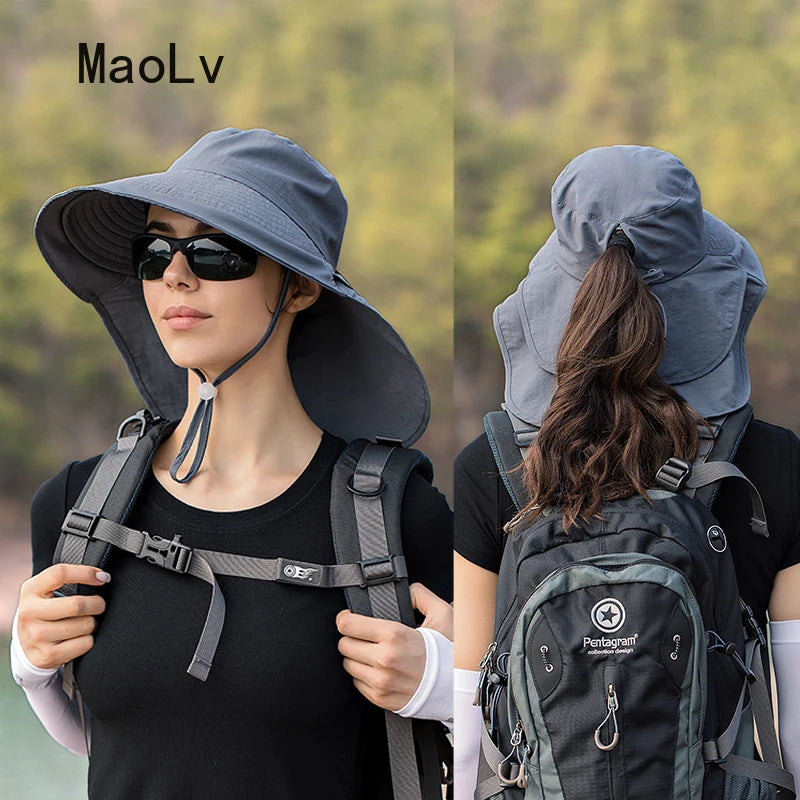 Women's Sun Hat with Neck Flap & Ponytail Hole