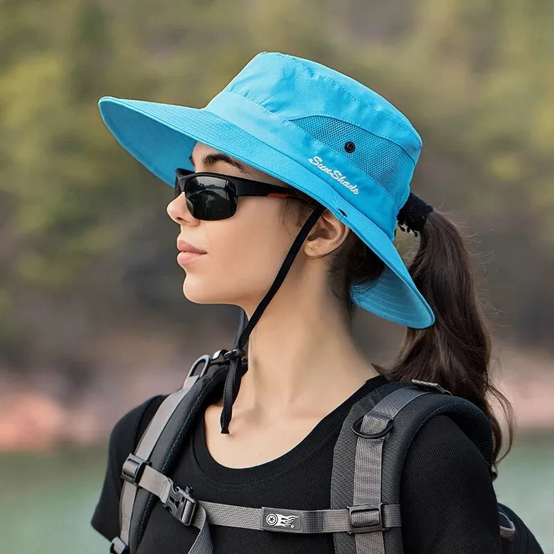Women's Foldable Ponytail Sun Hat - UV Protection